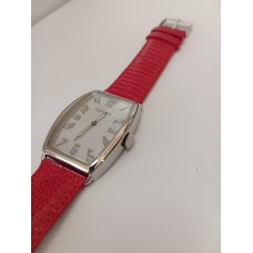 VINTAGE Mondia ανδρικό ρολόι με ασημένιο καντράν και κόκκινο δερμάτινο λουράκι (VIN53 - 1-572-8)